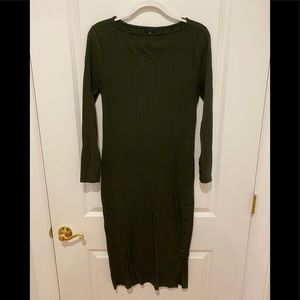 Army green side button dress